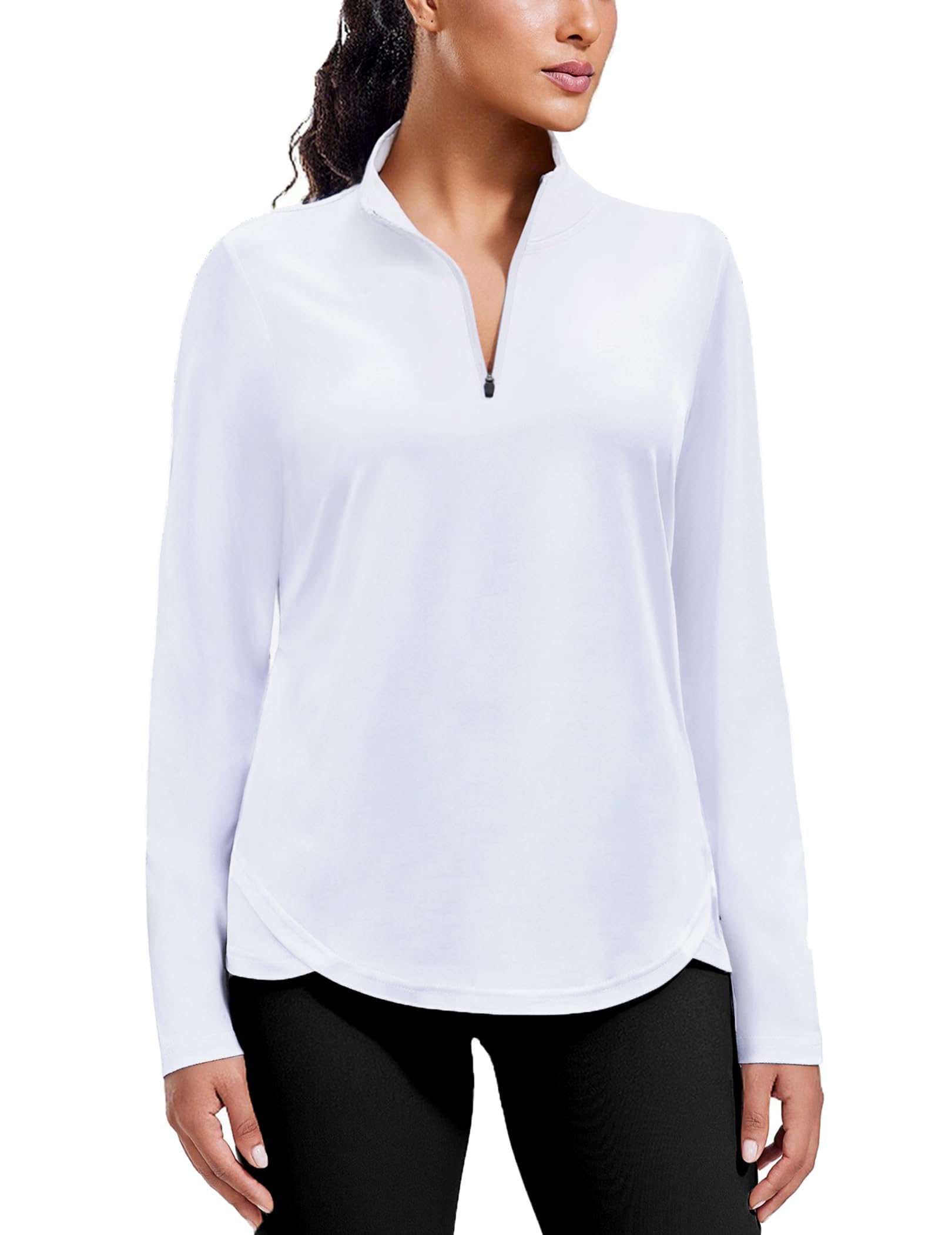PINSPARK Workout Tops for Women Long Sleeve Athletic Shirt Quarter Zip Running Shirts Stretchy UPF 50 Yoga Hiking