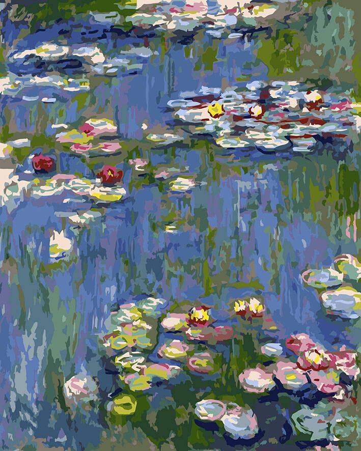 YEESAM ART Paint by Numbers for Adults, Water Lilies by Monet Flowers16x20 Inch Linen Canvas Acrylic DIY Number Painting Kits Wall Art Decor Gifts (Without Frame)