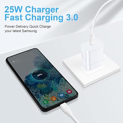 Miniatura 5 de Cargador súper rápido de 25 W, cargador de teléfono Android C de 10 pies de largo, cable USB tipo C, carga rápida para Samsung Galaxy A17 A16 5G A15