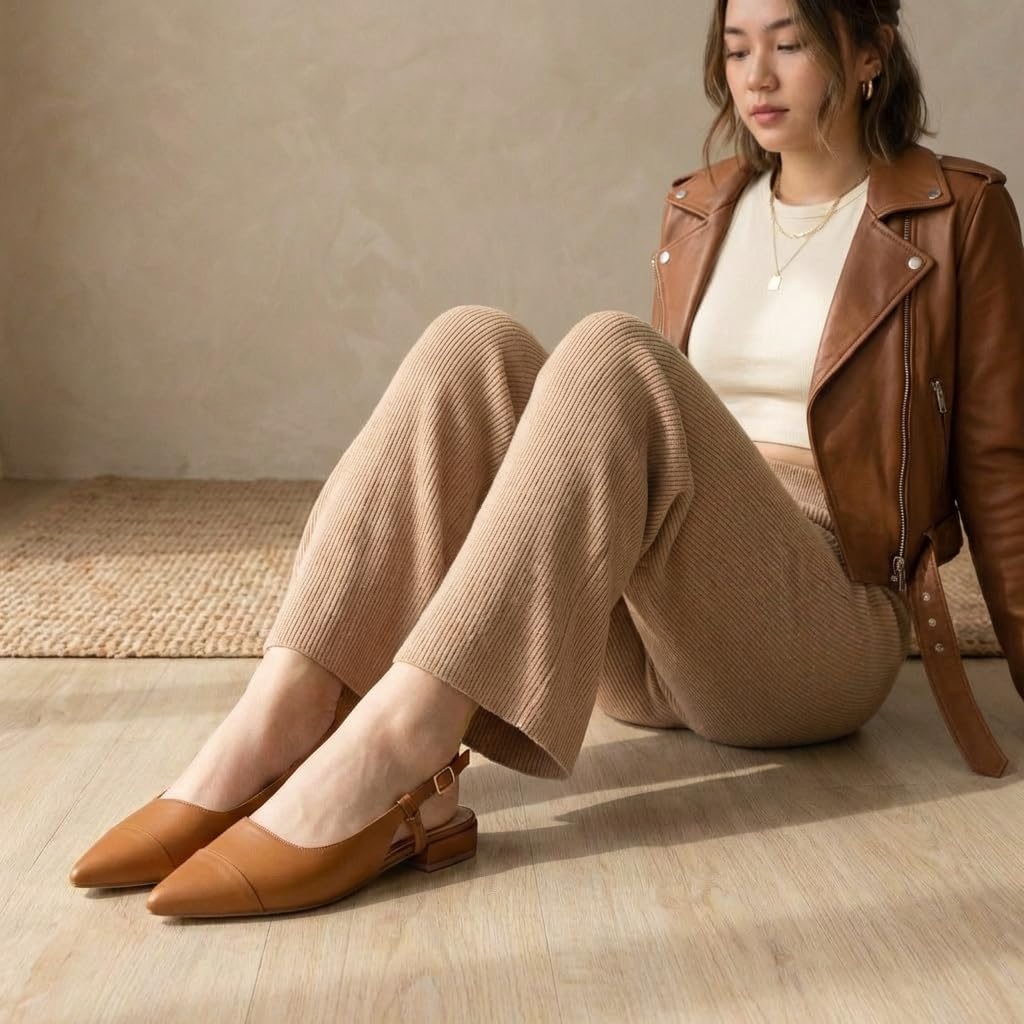 CUSHIONAIRE Women's Forever Pointed Toe Sling Back Dress Shoe +Memory Foam, Wide Widths Available, Cream Smooth - Image 8