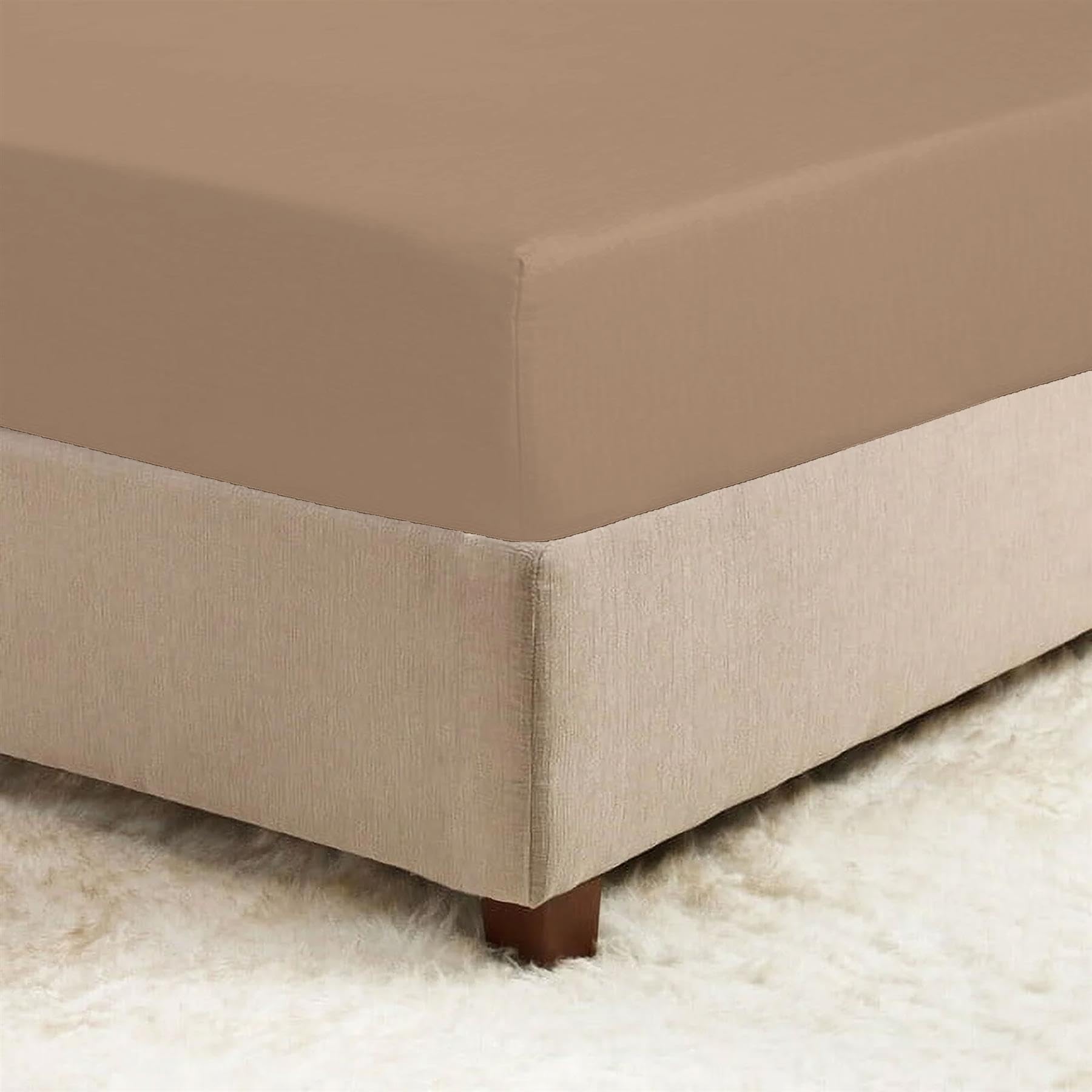 800TC Fitted Bed Sheet Soft Cotton Rich Fabric with Smooth Finish Optional Pillowcases Available Separately Great for Hotels Homes BnB [Mocha, Super King]