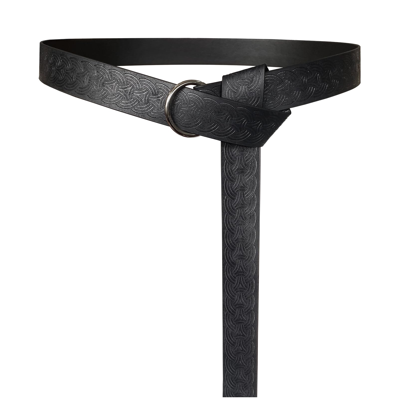 HiiFeuer Medieval Embossed PU Leather O Ring Belt, Retro Renaissance Knight Belt (Black D)