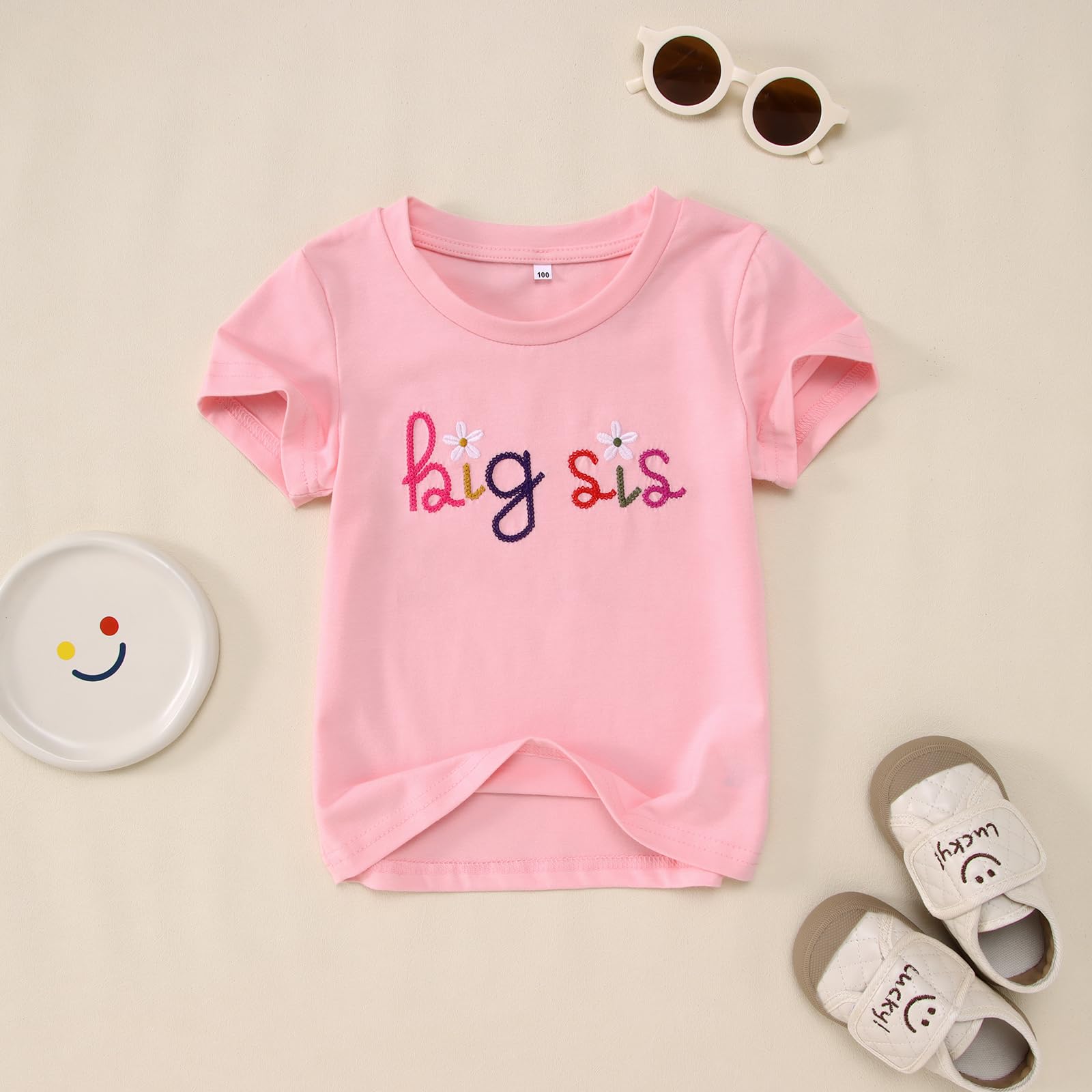 Big Sister Shirt Baby Anuncio para Niñas Camiseta con Bordado Big Sis Niño Promocionado A Gran Hermana Camiseta Verano Manga Corta Camisetas Lindas Bordadas Algodón Top