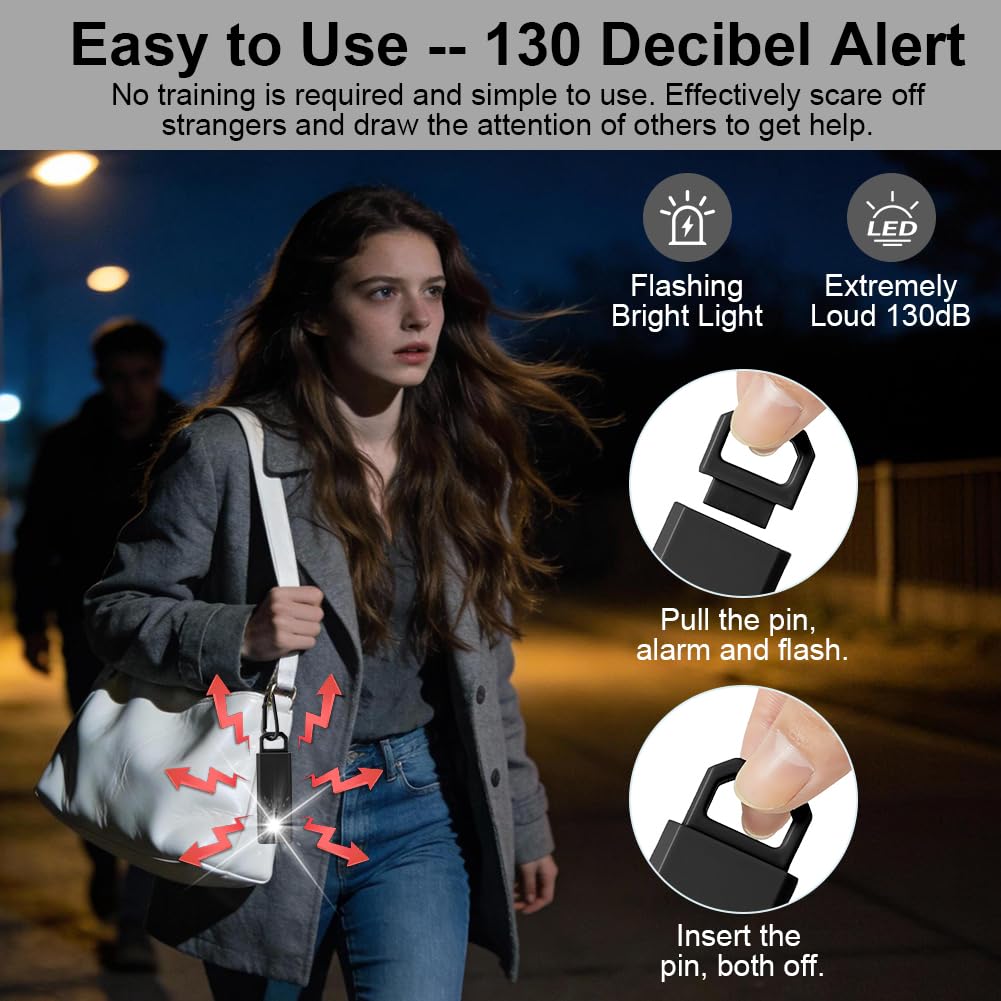 HOTUT Allarme Personale Anti Aggressione,130dB Portachiavi Autodifesa con Luce Stroboscopica,Ricaricabile Sicurezza Personale di Emergenza per Zaino in Spalla, Donne, Uomini(Nero + Blu)