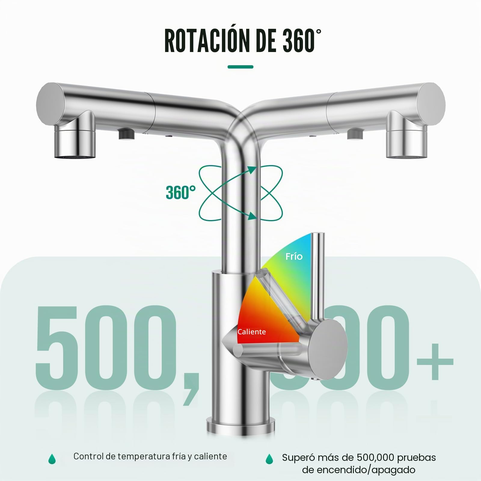 CREA Grifo de Cocina con Ducha Extraíble, Grifo para Fregadero con 3 Modos de Rociado, Canilla de Cocina Monomando 360°, Grifo para Cocina Pequeña o Baño, Cromado