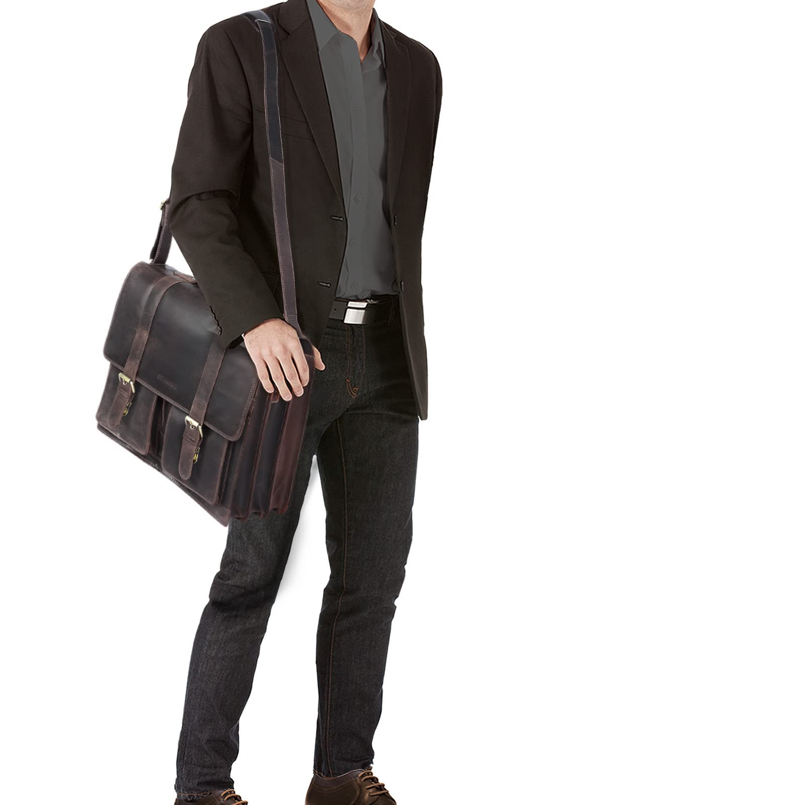 STILORD große Leder Aktentasche braun - Vintage Lehrer-Tasche - Businesstasche aus Rindsleder - Schultasche - Klassische Laptoptasche Marius