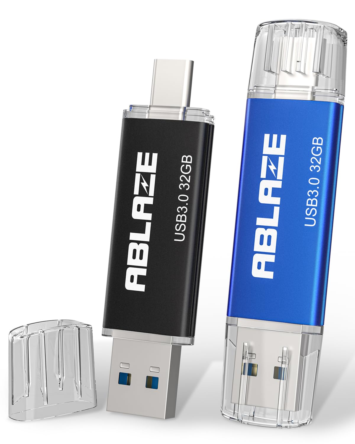 ABLAZE USB C Stick 32GB 2 Stück, Dual-USB Typ C + USB A 3.0 Speicherstick, OTG Flash Drive für Android Typ-C Handy, Laptop, Tablet, Mac, PC