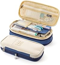 SINGARO Large Capacity Pencil Case, Expandable Pen Organizer, Office Supplies Bag, Aesthetic Pen Cases for Markers and Colors, Stationery with Zipper (Blue)