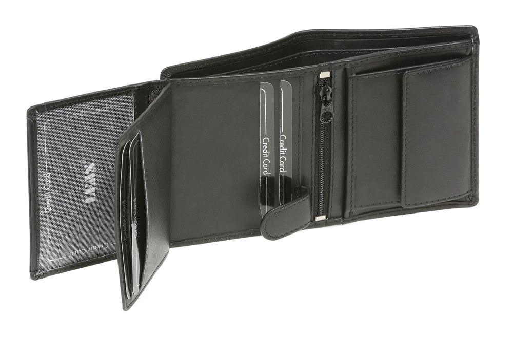 LEAS Portfel RFID Ochrona prywatnych informacji mały portfel z blokadą RFID dla mężczyzn portfel damski, prawdziwa skóra, czarna mini edycja '', Czarny (Black), 10,5x8,5cm, Niskie