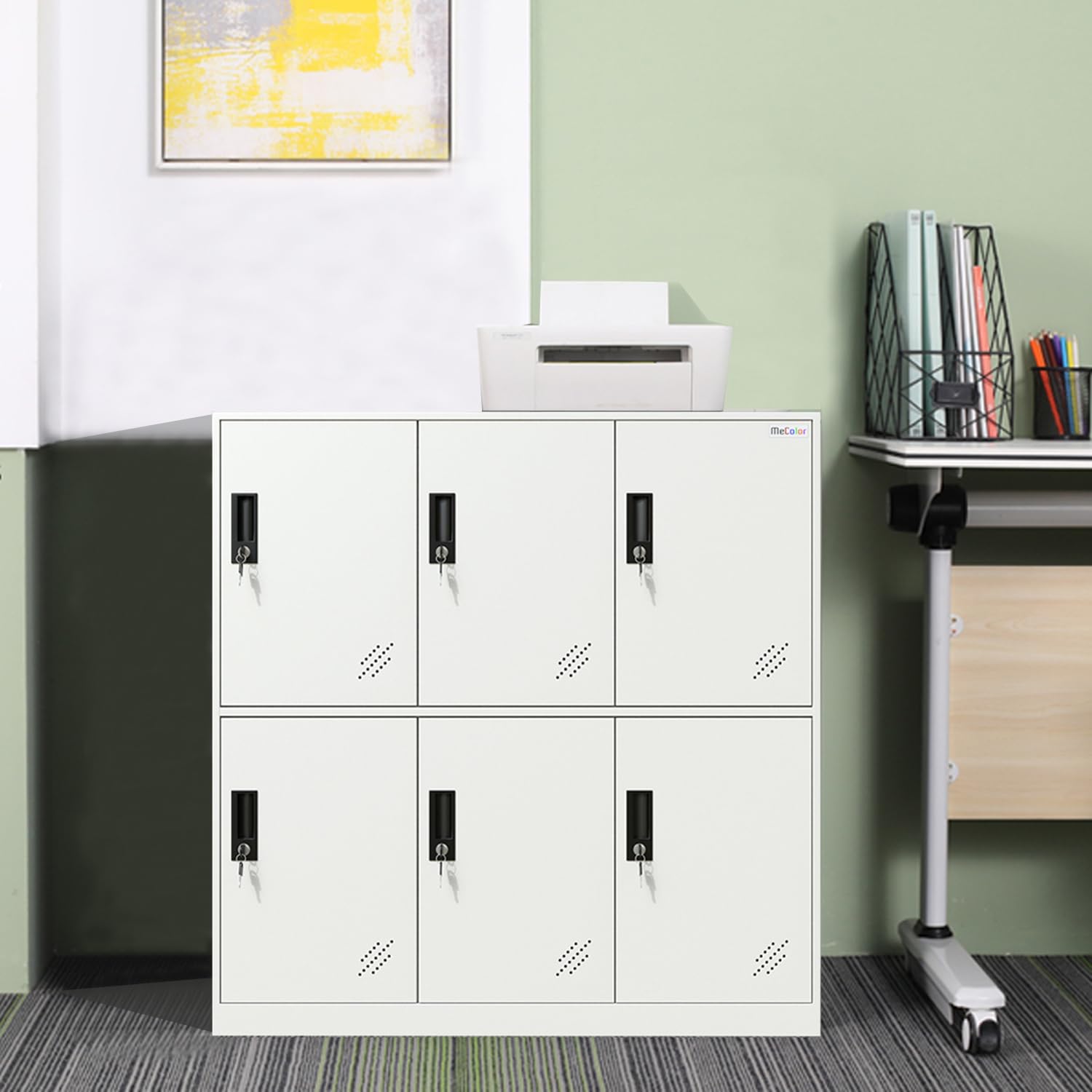 MECOLOR 6 Portes en métal casiers verrouillables casiers employés pour l'école, la Maison et Le Bureau (6d - Full White)