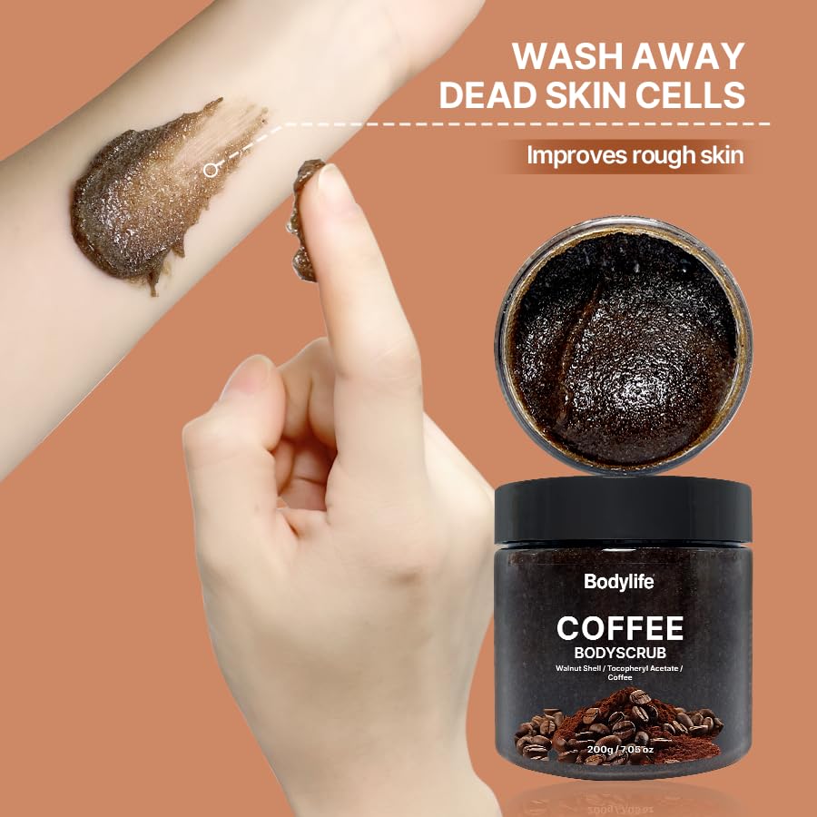 Coffee Body Scrub Exfoliating Sugar Scrub for Body Dead Skin Remover Moisturizing Body Polish Smooth Skin Shower Bath Body Exfoliator Skin Smoothing Scrub 10.58 oz