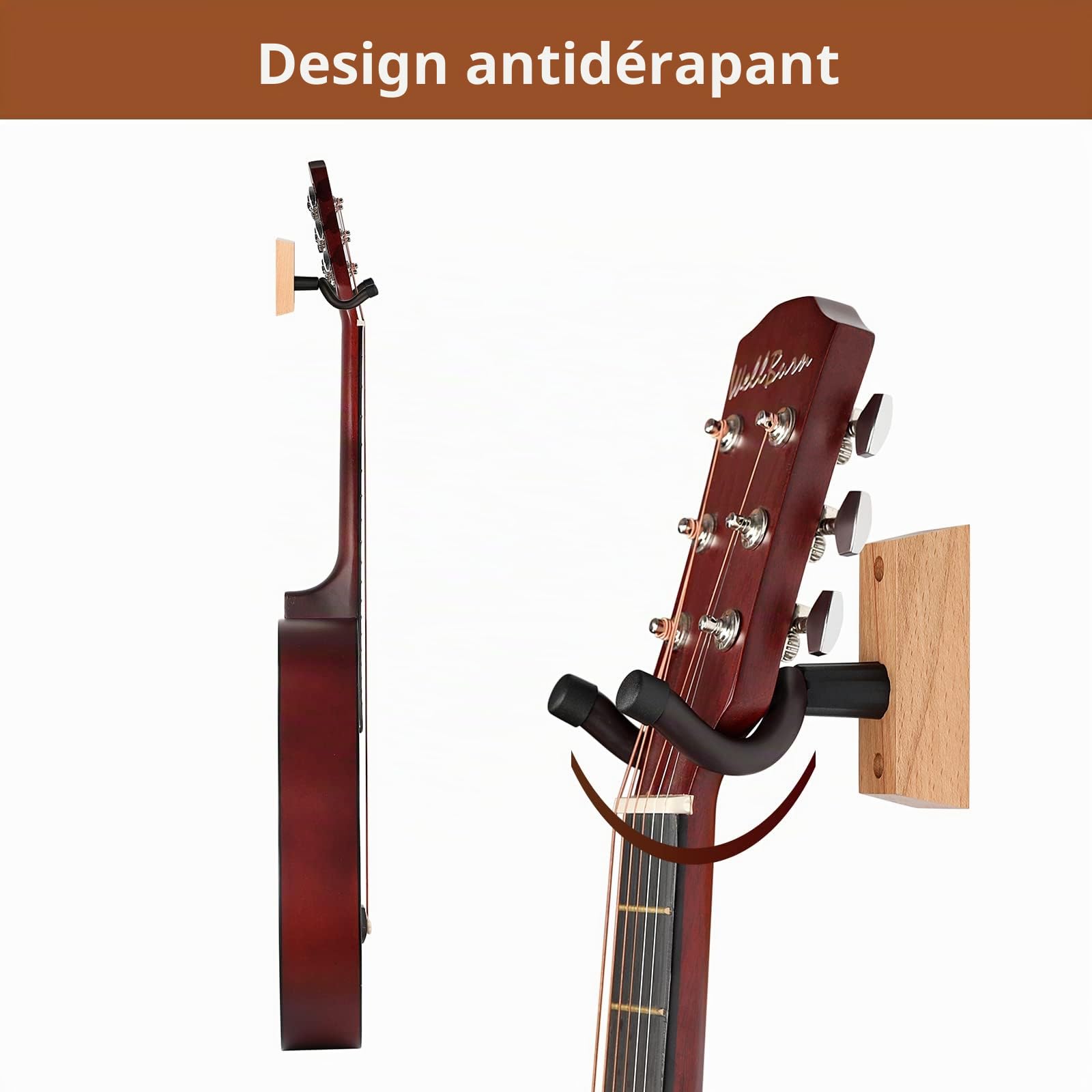 Support Guitare Mural, 3 pièces Classique Porte Guitare pour Basses, Acoustique Guitare, Banjo, Mandoline, Accessoire Guitare Bois Universel Réglable Accroche Guitare pour Bureau Home Studio