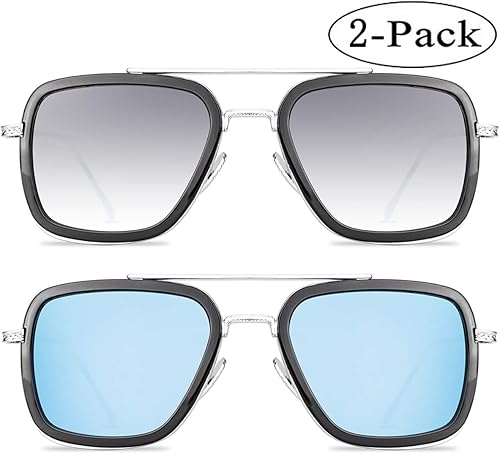 Miniatura 2 de Tony Stark - Gafas de sol estilo aviador, estilo retro, montura metálica, estilo Iron Man, Tony Stark Color y Spiderman