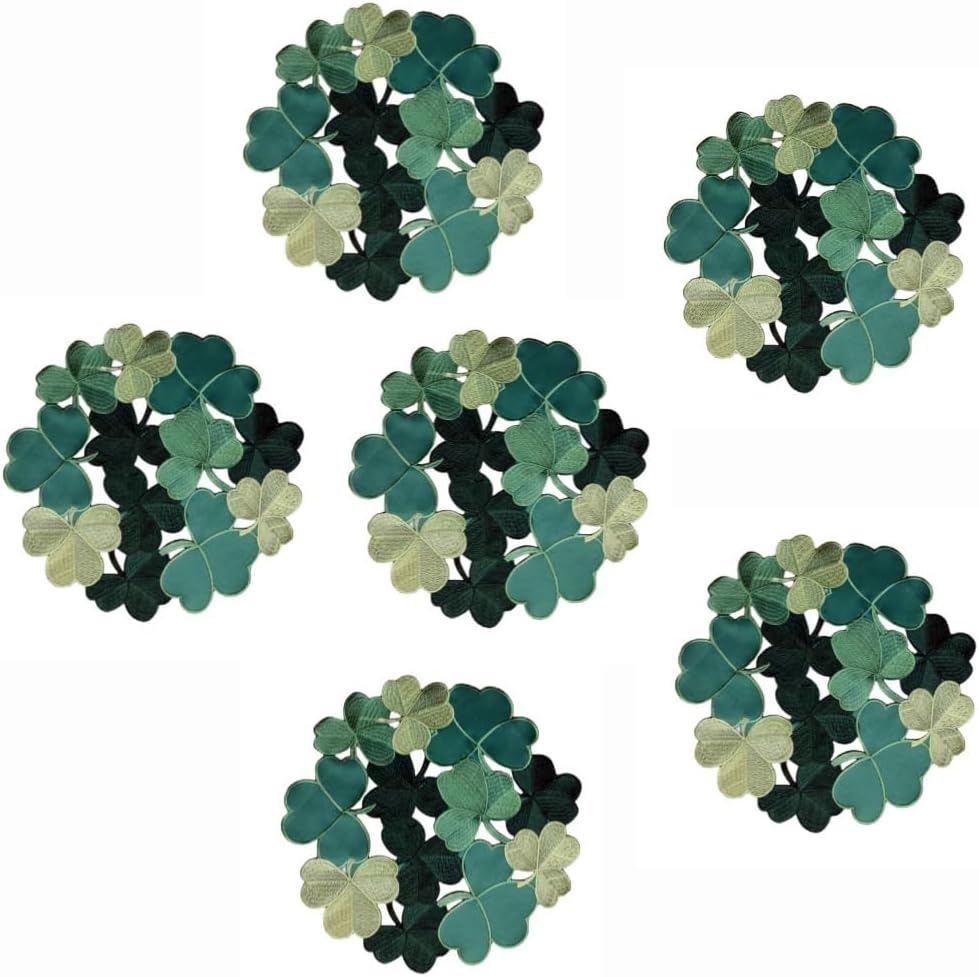 St. Patrick's Day Irish Shamrock Table Runner, Embroidered Cutouts for Family Dining Spring Party Holiday Table Decorations, Green (Clover 15" x 70")