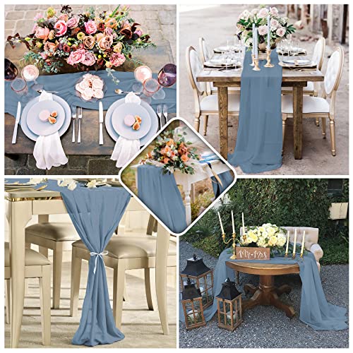 Fani CZ020L 12 Pack 10Ft Dusty Blue Chiffon Table Runner 28X120 Inches Sheer Table Runner Romantic Table Cloth thumb #4