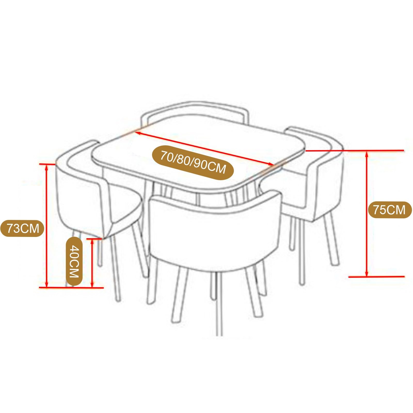 Set di 4 tavoli da pranzo in stile nordico moderno, quadrato, con tavolo e sedie, per hotel, case, uffici, centri commerciali e caffetterie.