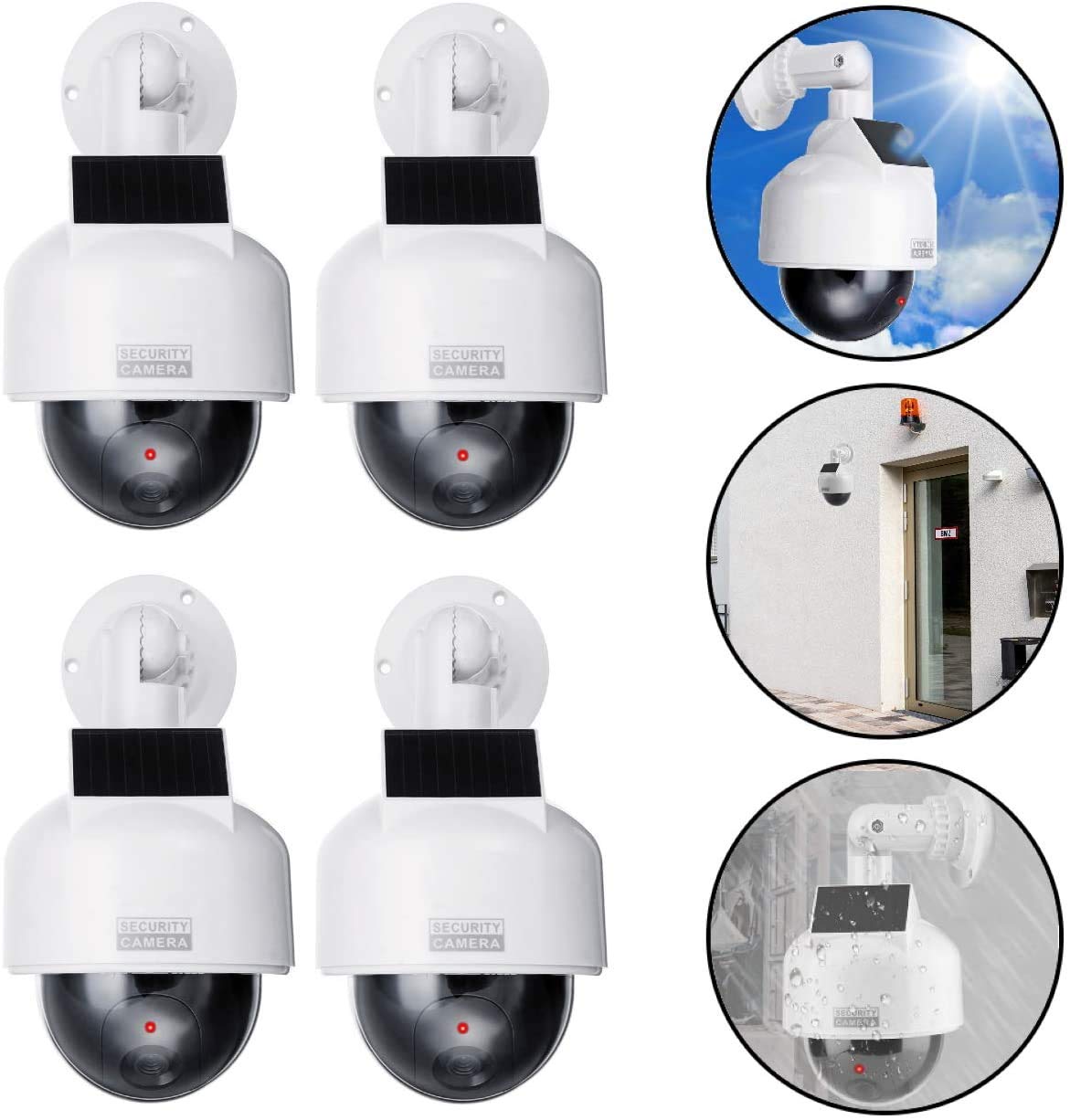 Lot de 4 caméras factice de surveillance solaires professionnelles Speed Dome - Avec objectif, câble et LED clignotantes