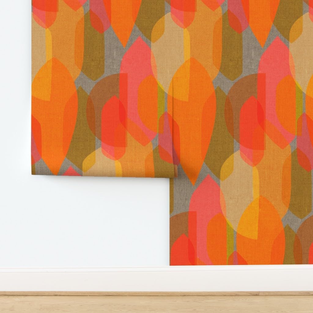 Spoonflower Peel & Stick Wallpaper 12ft x 2ft - Mid Century Colour Electric Dreams Vintage Retro Modern Geometric Abstract Custom Removable Wallpaper