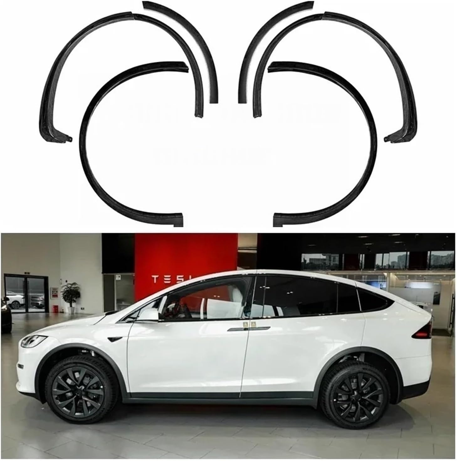 6 PCS Compatible with Tesla Model X 2017 2018 2019-2024 Auto Mudguards Car Fender Wheel Eyebrow Protector Wheel Arch Trim Strip(Carbon Color)