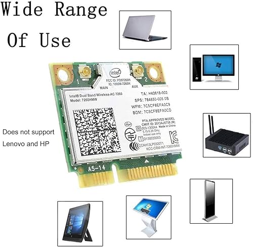 Miniatura 5 de Intel Dual Band Wirless- MQUPIN Intel 7260.HMW Tarjeta inalámbrica de doble banda-Adaptador de red AC 7260 + Bluetooth 4.0 USO para Intel AC Half