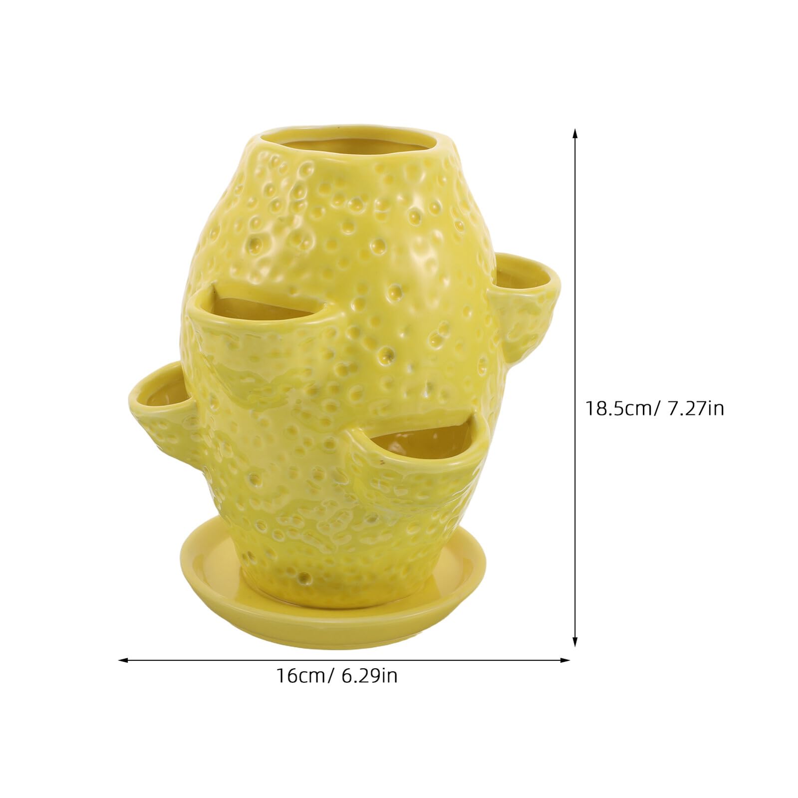 Levemolo Ceramiczna Doniczka Kształcie Cytryny z Wieloma Otworami i Podstawkiem Unikalny Dekoracyjny Kwietnik Do Sukulentów Ziół i Roślin Doniczkowych Do Użytku Wewnątrz i Zewnątrz