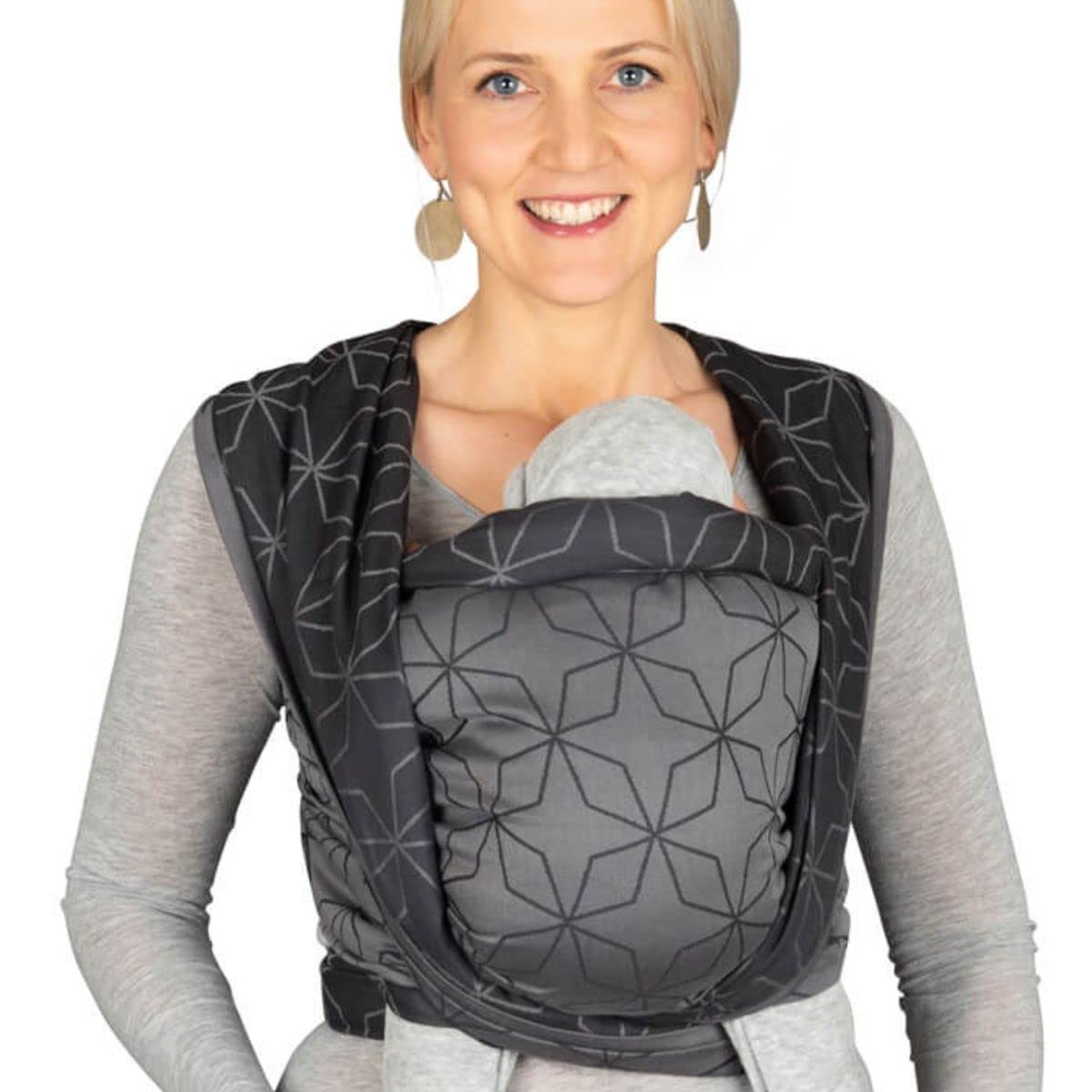 HOPPEDIZ Fascia Portabebè In Tessuto – Lunghezza 4,60 M – Colore Grigio – Legatura A Croce, Con Tasca Portaoggetti In Velcro – Istruzioni Incluse - 4