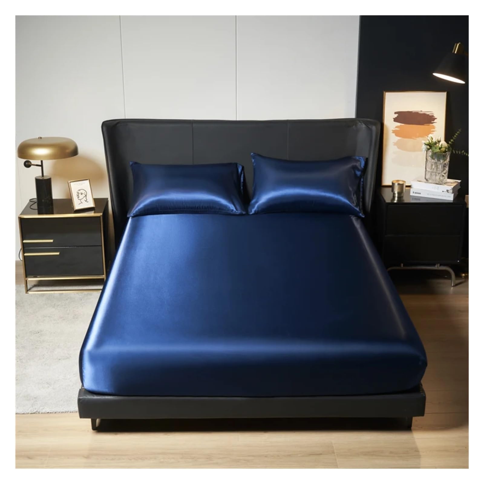 LHSJYG Silk Bed Sheets 1Pc Satin Fitted Sheet Solid Colour Twin Full Queen Ice Silk Mattress Cover With Elastic(Blue,180x200cm 1pc)