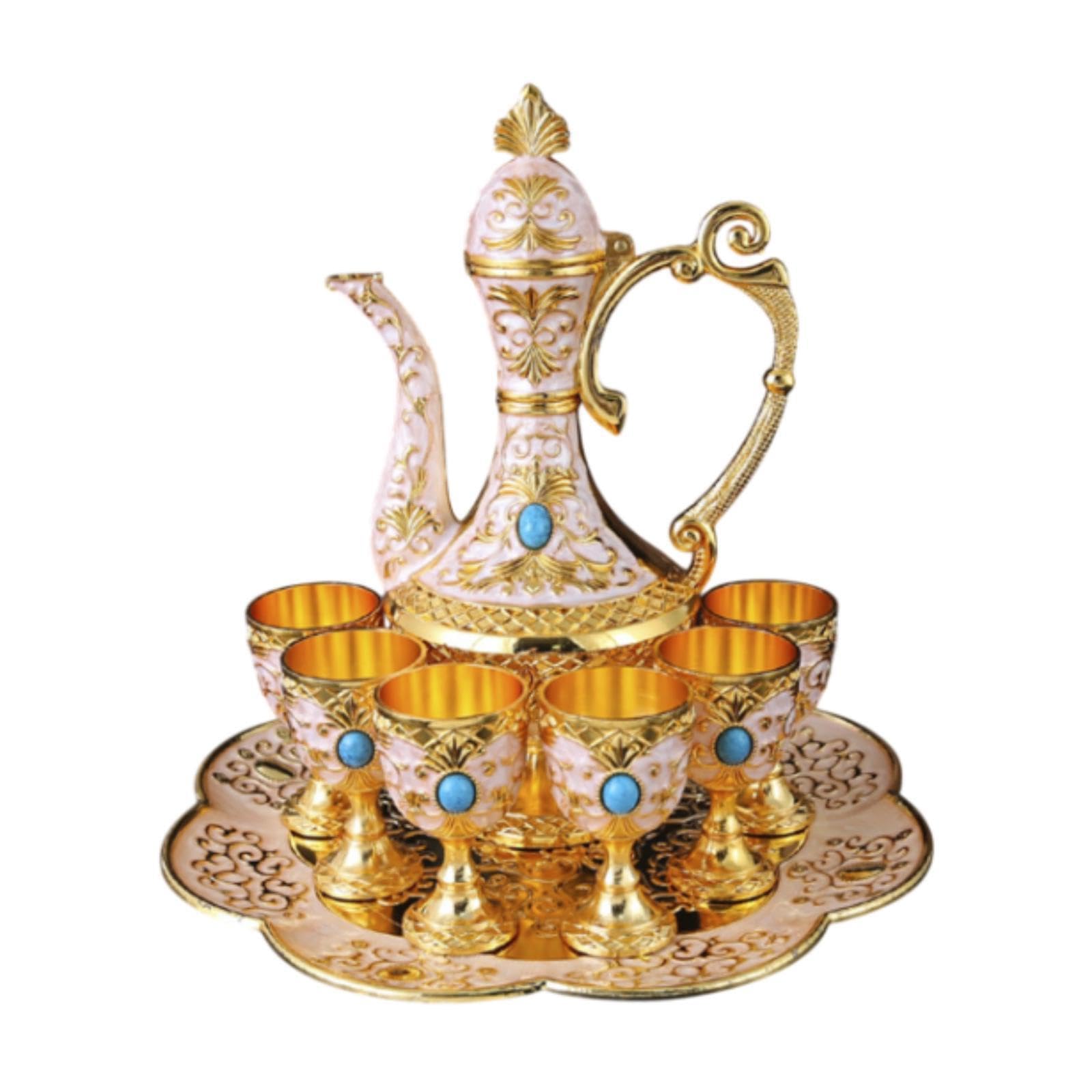 Luxuriöses türkisches Kaffee und Teeservice mit Weinkrug, Weinglas und Tablett. Wunderschön gefertigtes Set für die Hausbar.