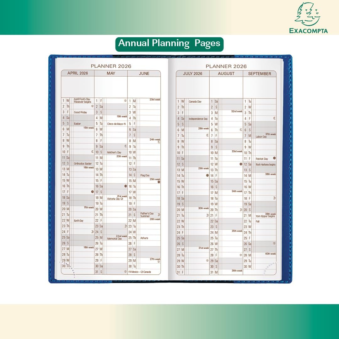 Exacompta 2026 Refill For "Space 17" Calendar Year Weekly/Monthly Planner Organizer - 12 Months (Jan. to Dec.) - 3 1/2" x 6 3/4"- Appointment Journal for Business, School, and Life