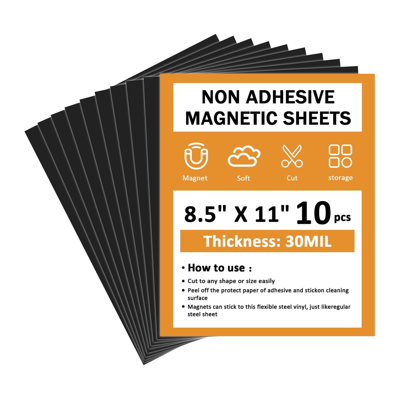 Plain Magnet Sheets,10PCS,8.5''x11''Flexible Rubber Magnetic Sheet,30Mil Non-Adhesive Magnetic Sheet for Die Storage,Business Dignage,Car,Sticker,