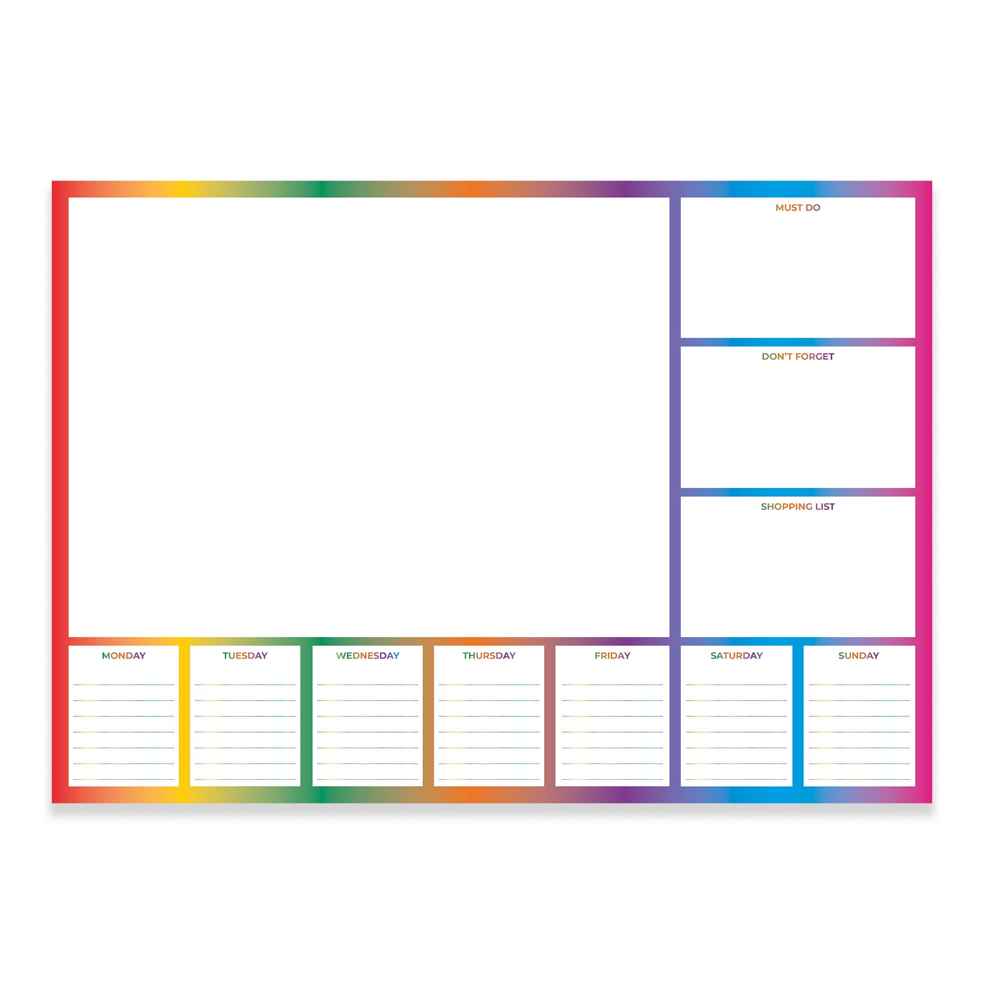 A3 Weekly Desk Planner with Days, To-Do List, and Shopping List Sections