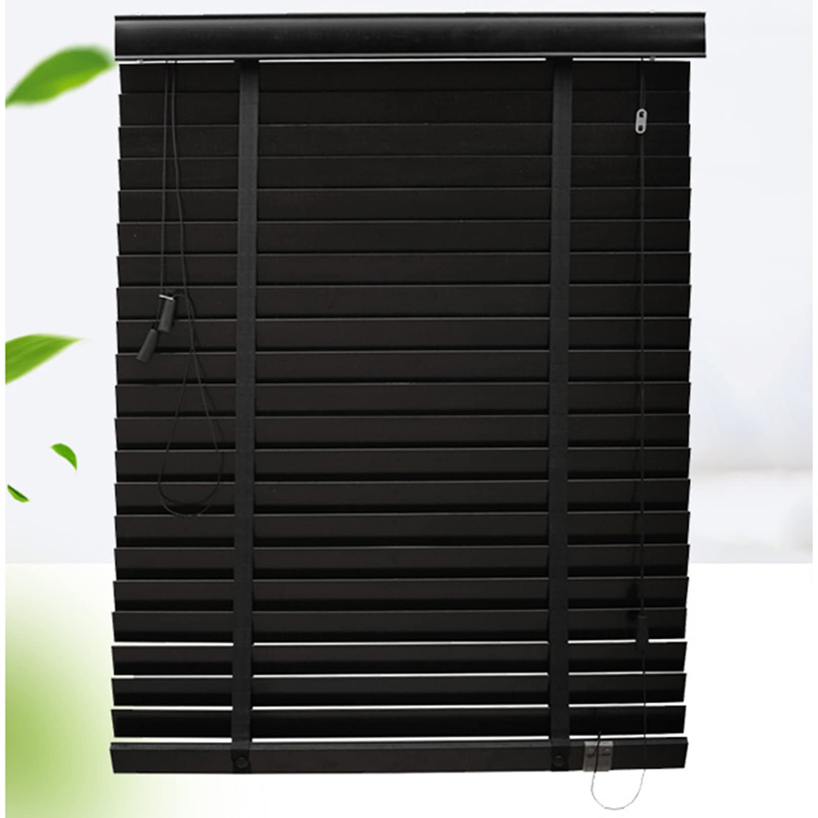 Wood Blinds for Windows, Natural Solid Wood Venetian Blinds, Black Window Shades, Outdoor Venetian Blinds, Waterproof/thermal,WxH-90x120cm/35.5 x 47in