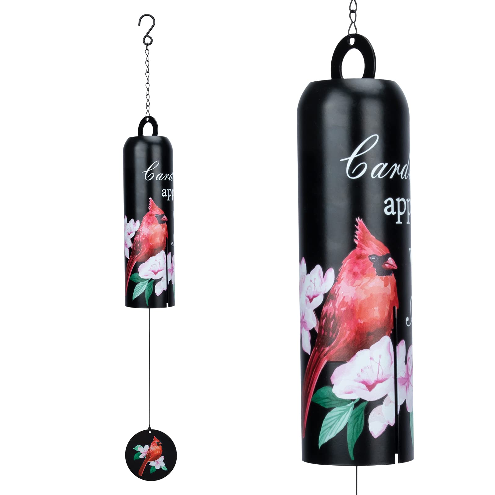 Taman Cardinal Wind Chime - Metal Wind Bell Deep Tone Serenity Mobile Memorial Sympathy Gift for Home, Outdoor, Yard, Patio,Garden Decor，28" Black