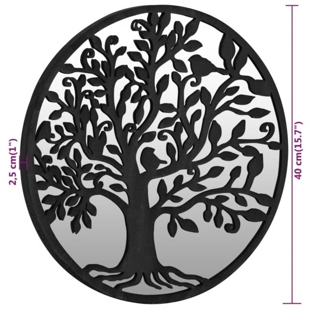 Mangloder Espejo de Jardín Negro Hierro y Cristal Redondo 40x2.5cm Espejo de Pared Exterior Árbol Decoración Jardín Pasillo Baño Salón