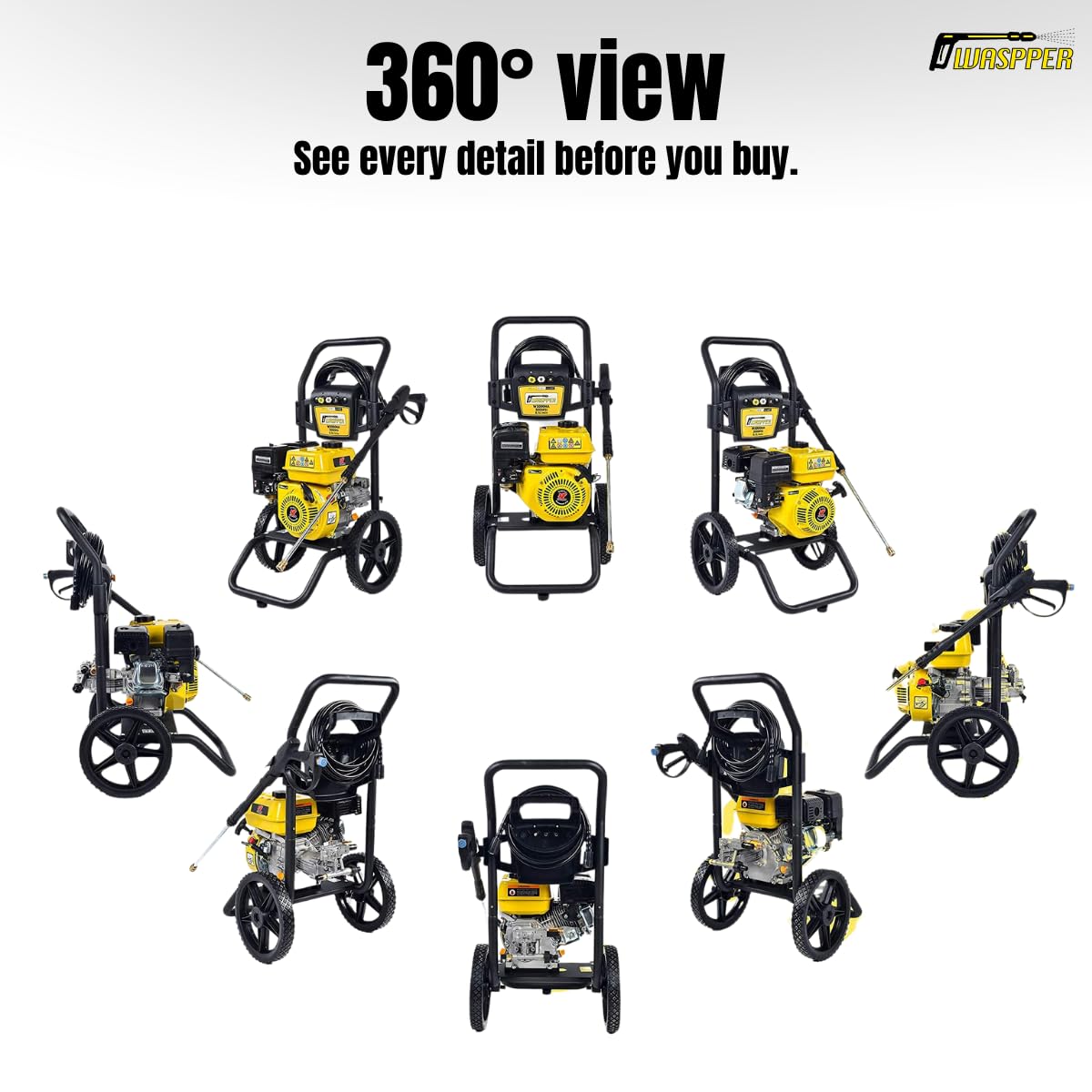 Idropulitrice a Benzina 207 Bar 3000 PSI, Motore Peggas 5.2 HP 196 cc, Portata 8,5 L/min, Pompa Assiale in Alluminio, Tubo Alta Pressione 7,5 m, per Auto Giardino Patio – WASPPER W3000HA
