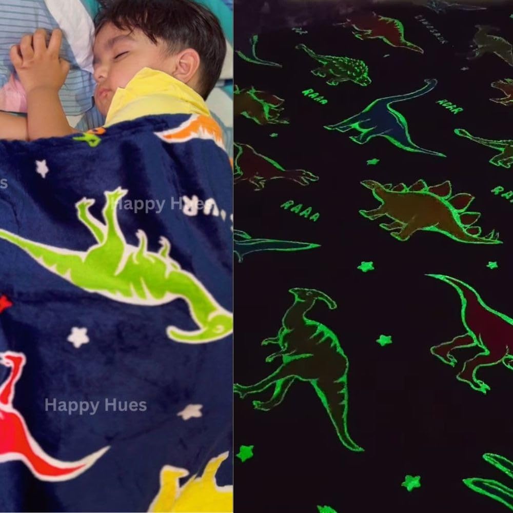 Happy Hues® Glow in The Dark Blanket Kids-Teens Boys & Girls Travel Lightweight Throw Blankets Soft & Fluffy for Kids (HH-Dinosaur DB) 2