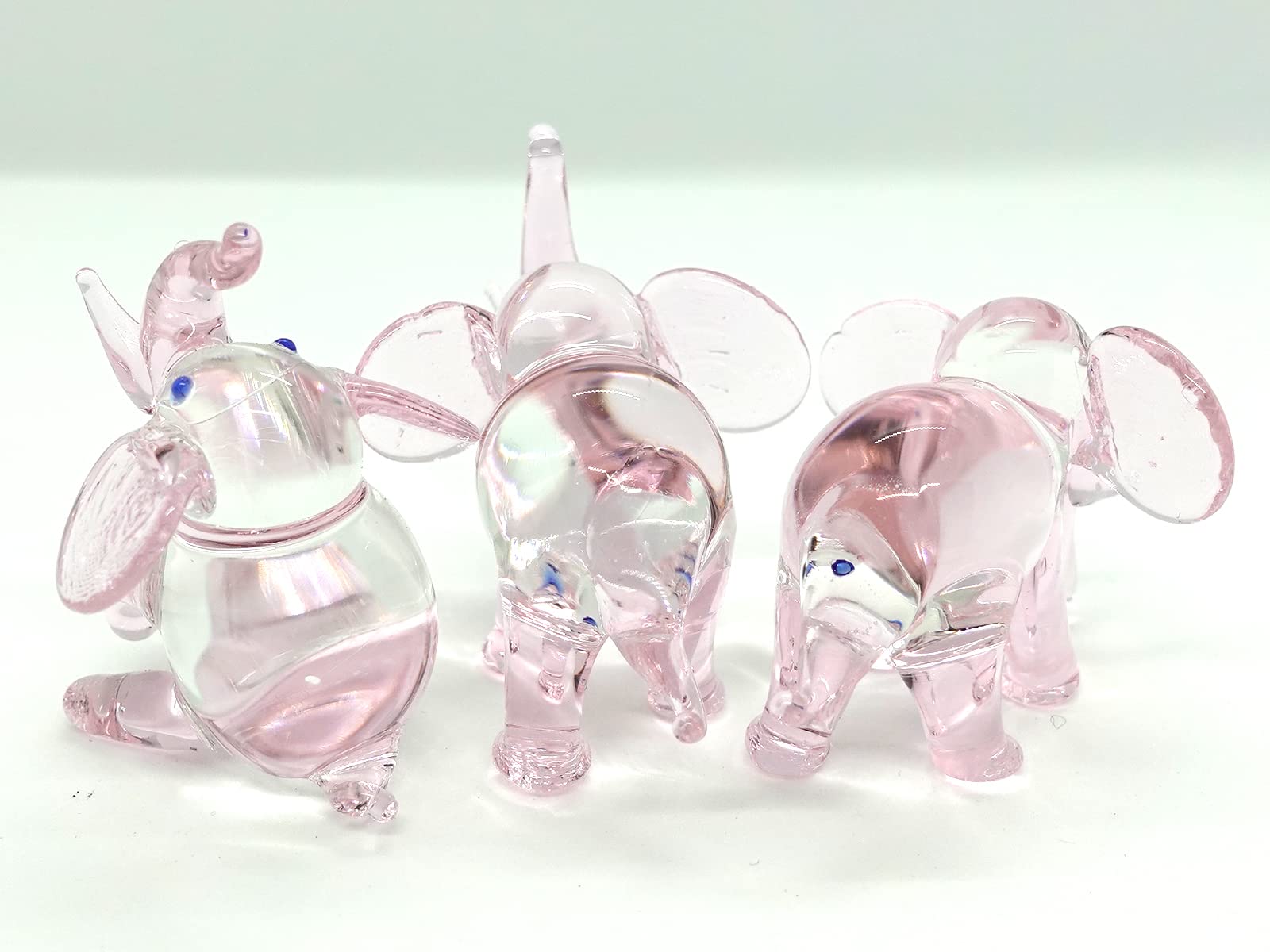 Set 3 Figuras en miniatura de elefante Animales soplado a mano Color vidrio arte coleccionable regalo decorar (rosa)