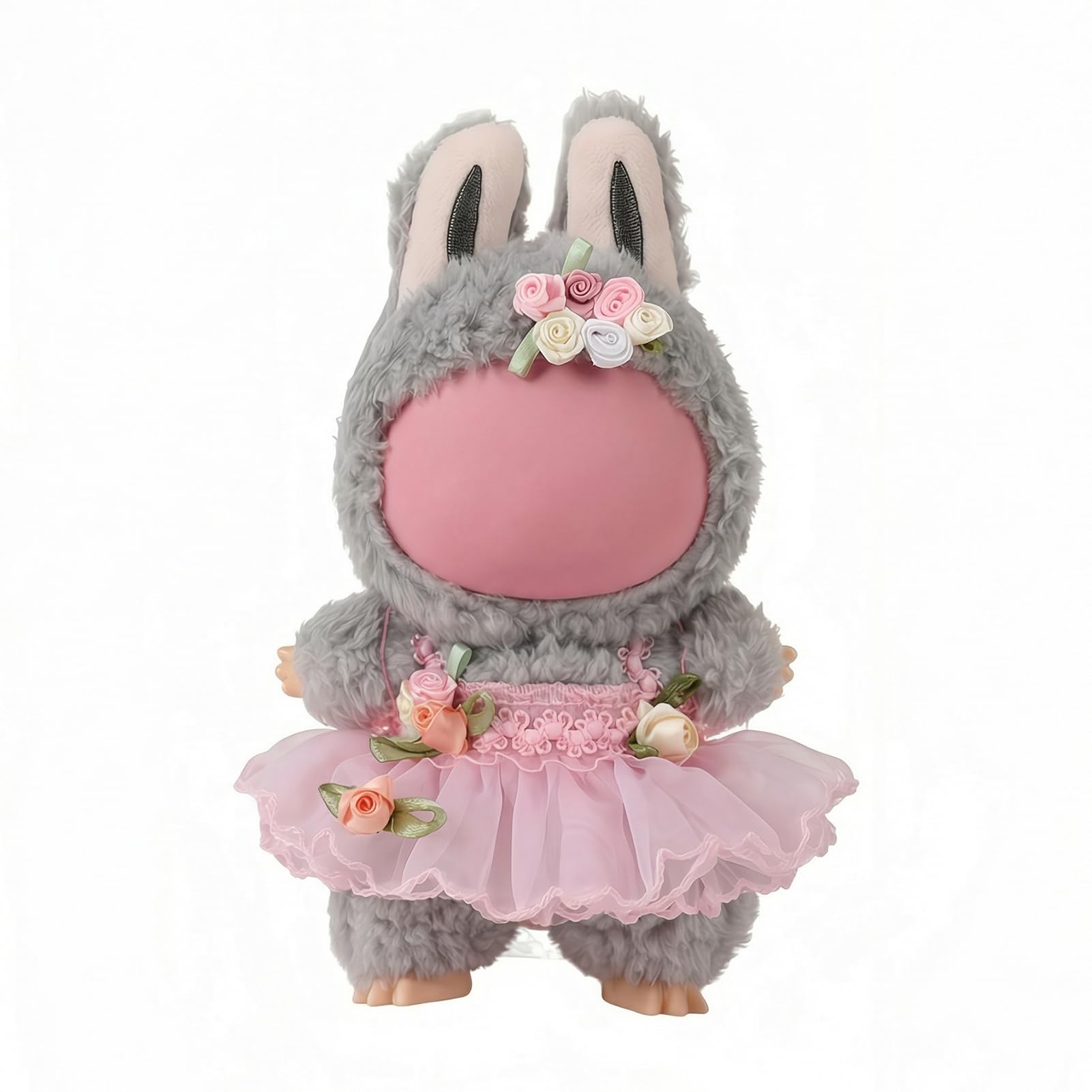 Pink Doll Clothes with Butterfly Wings and Flower Headpiece, Lububu Clothes, Kawaii Clothes for 17cm Plush Dolls, Lububu Accessories, Cute Dress Up Outfits (Dolls Not Included)