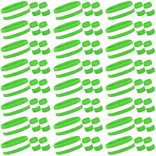 Image of 72 Pcs Bulk Striped Sweatband Set Include 24 Pcs Sweat Absorbing Striped Headbands and 48 Pcs Sweatbands Wristbands Cotton Athletic Sweat Bands for Men Women Gym Sports Workout