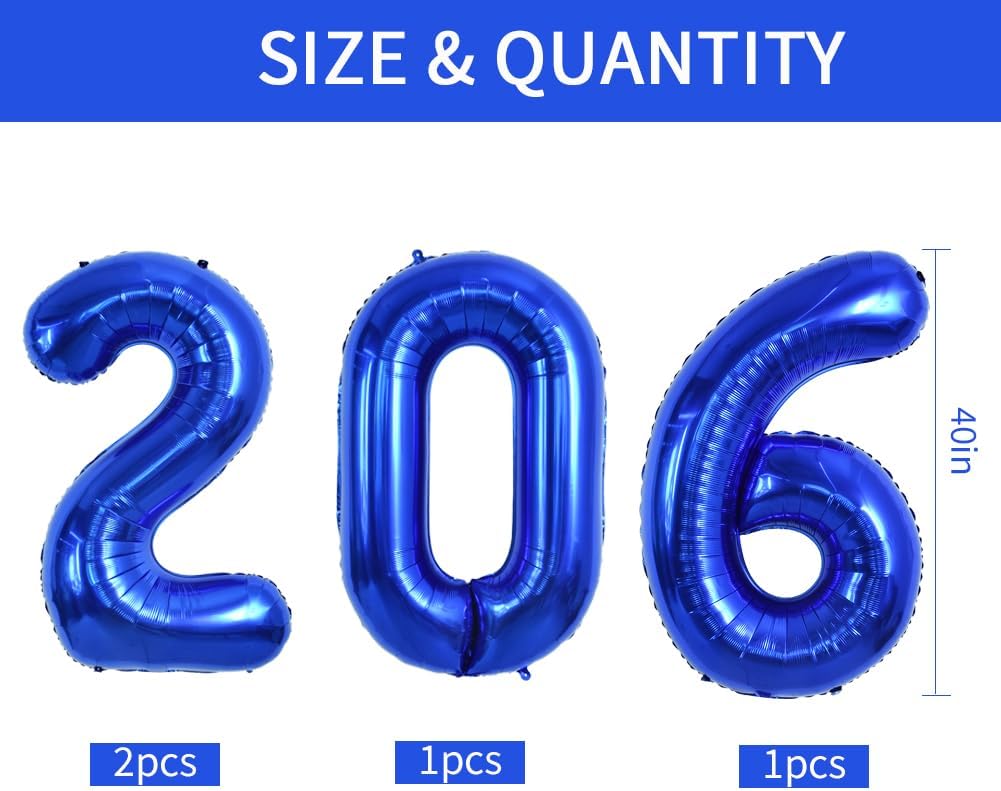 TONIFUL 2026 Graduation Balloons 40 Inch Aluminum Foil Mylar Number Balloons for Graduation Party Decorations Class of 2026 Christmas Anniversary 2026 Party Supplies-blue - Image 2