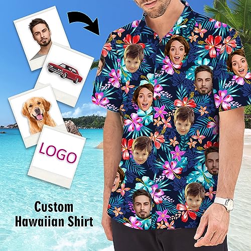 DIYKST Custom Casual Hawaiian Floral Shirt with Pet Face for Men Personalized Photo Beach Tropical Floral Aloha Shirt2