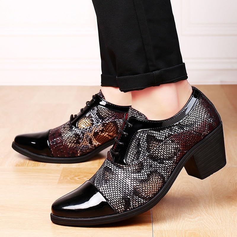 Men's Stylish Wingtip Shoes All-Match Dress for Men Snake Print Leather2