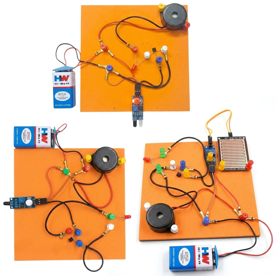 ERH India DIY 3-in-1 Fire Alarm, Rain Alarm and Intruder Detection Security System Science Project Working Model Kit for Students STEM Educational Electronics Experiment with Sensors Buzzer and LED-picture-11