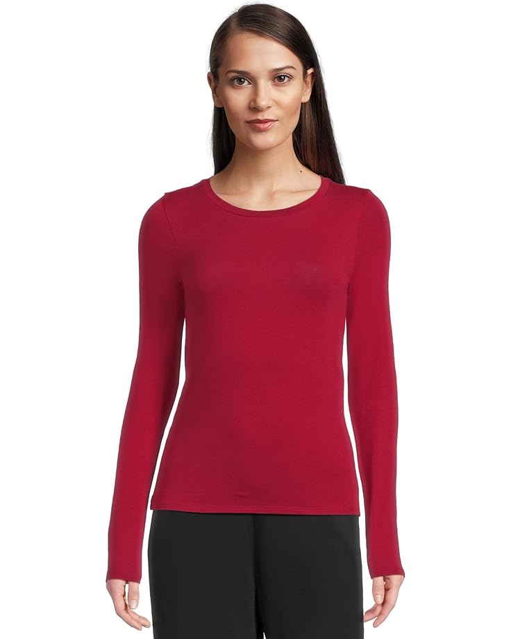 Eileen Fisher Sheer Knit Round Neck Slim Long Sleeve Tee - Main View