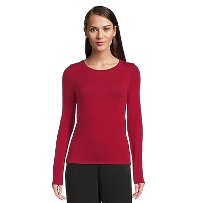 Eileen Fisher Sheer Knit Round Neck Slim Long Sleeve T Shirts Women