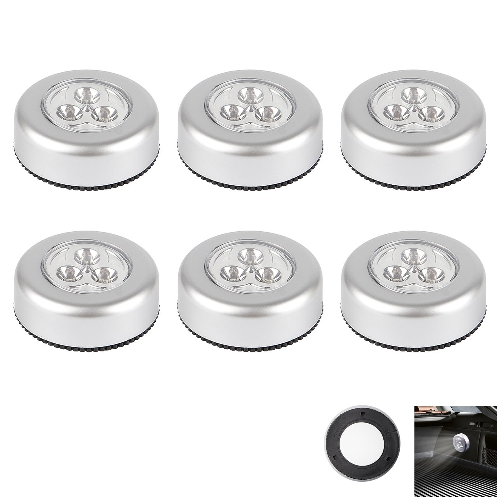 6 Pcs Stick on Lights, Push Lights, LED Tap Night Light Battery Powered Wireless Puck Light Push Touch Closet Cabinet Under Cabinet Lighting for Kitchen Bedroom Wardrobe Stairs Cordless Self Adhesive
