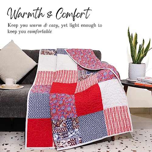 Patchwork Quilt Blanket 50 X 60 Inches Boho Luxury Reversible Soft 100% Cotton Quilted Throw Warm Indian Vintage Decorative For Sofa And Couch #TOP4