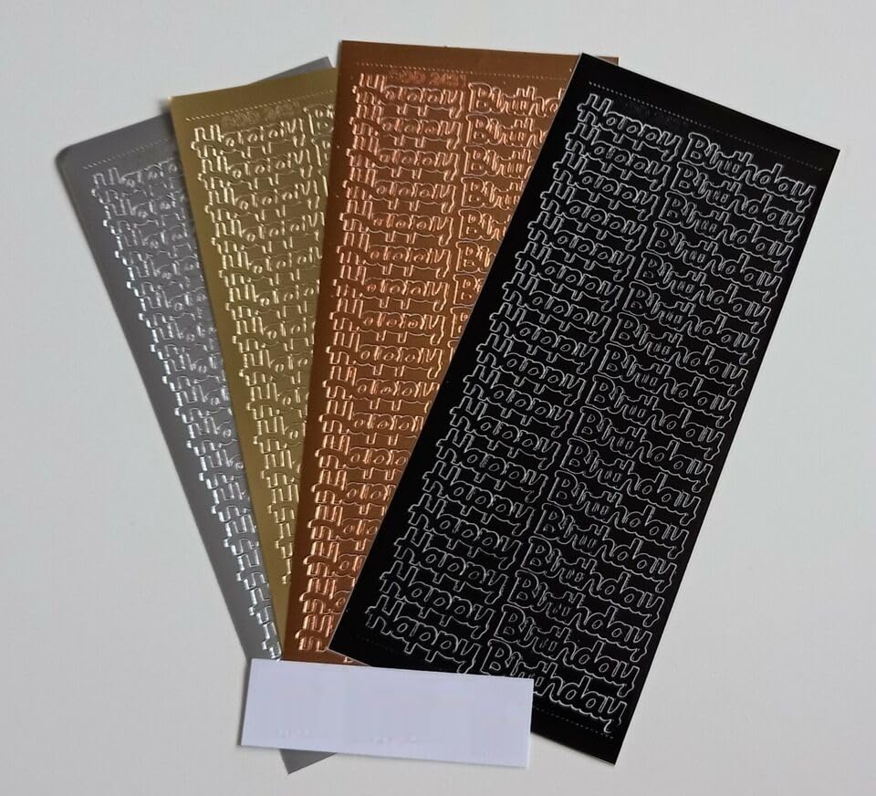 Vision4ever 1Pcs Happy Birthday Bold High Peel Off Stickers Copper Color Easy to Use and Sticks