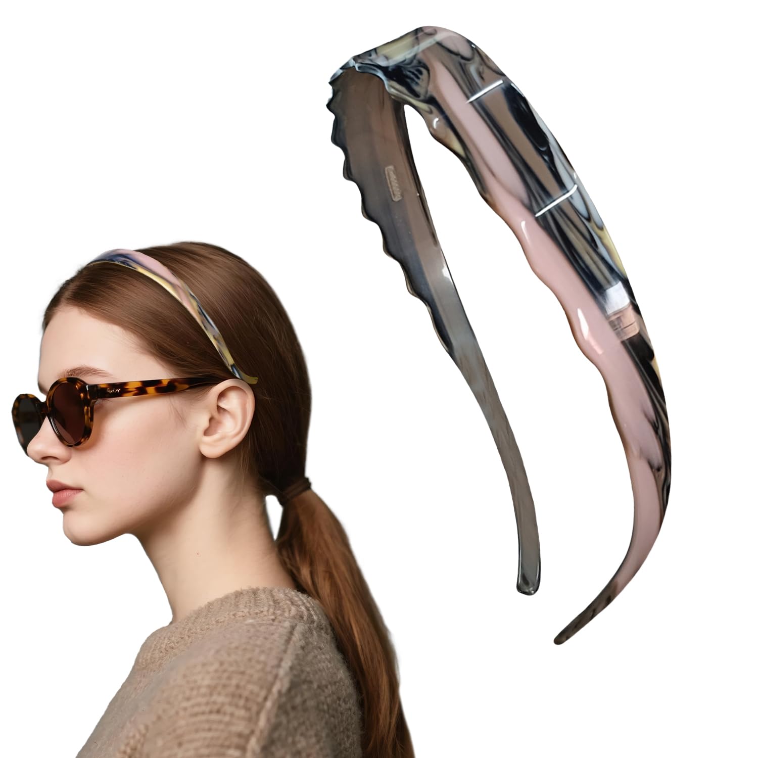 LAYONGMOLI Acetate Hairbands for Women - Non-Slip Thin Headbands with Teeth, Eyewear-Friendly Design, 90s Retro Hair Accessories, No Pressure & No