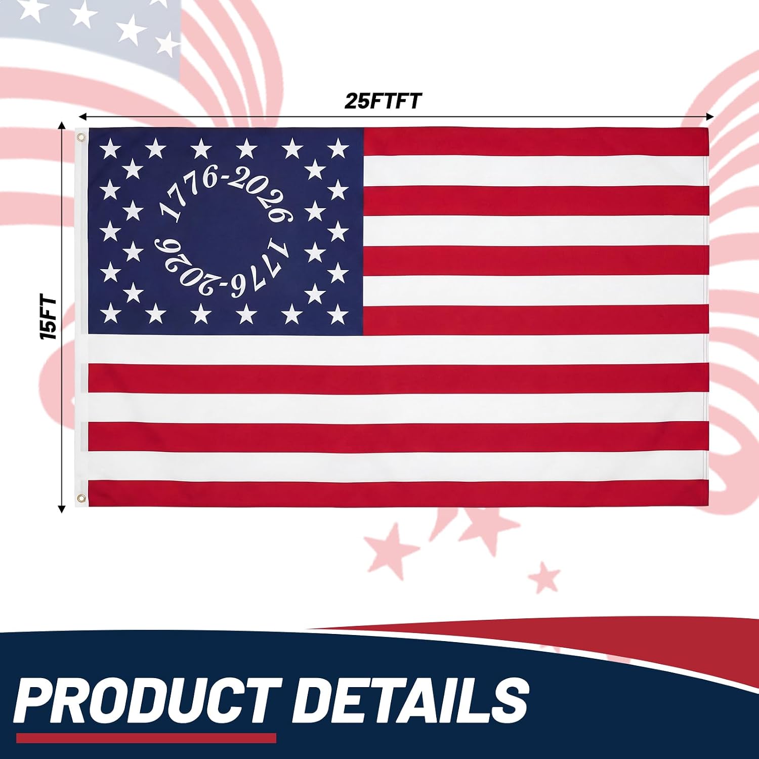 Tudomro 15 x 25 ft Giant American Flag for Outdoor 250 Anniversary 4th of July USA Extra Large Us Flag with Embroidered Star, Sewn Stripes and Brass Grommets Patriotic 250th Decor for Independence Day